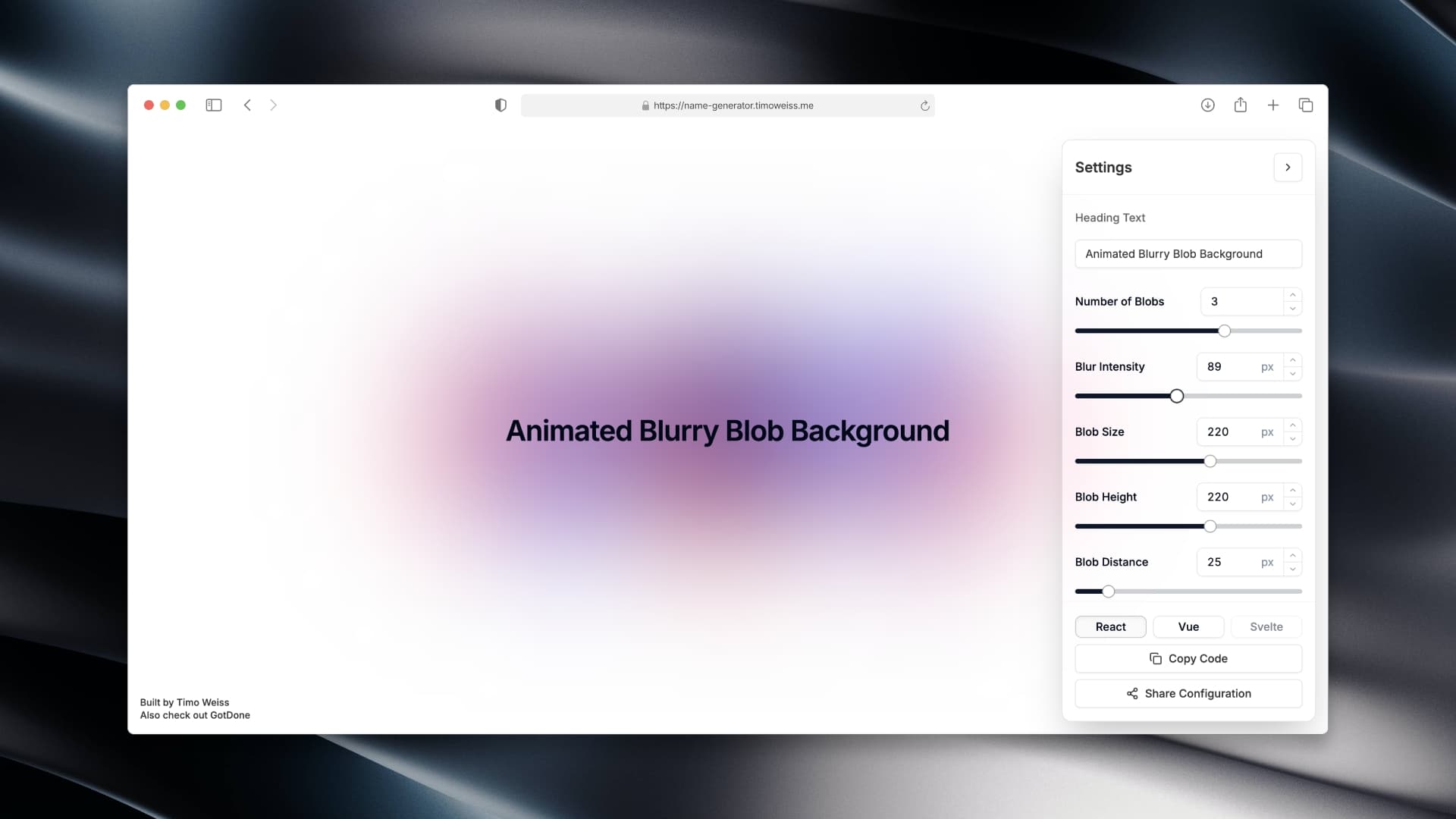 Animated Blurry Blob Background Generator